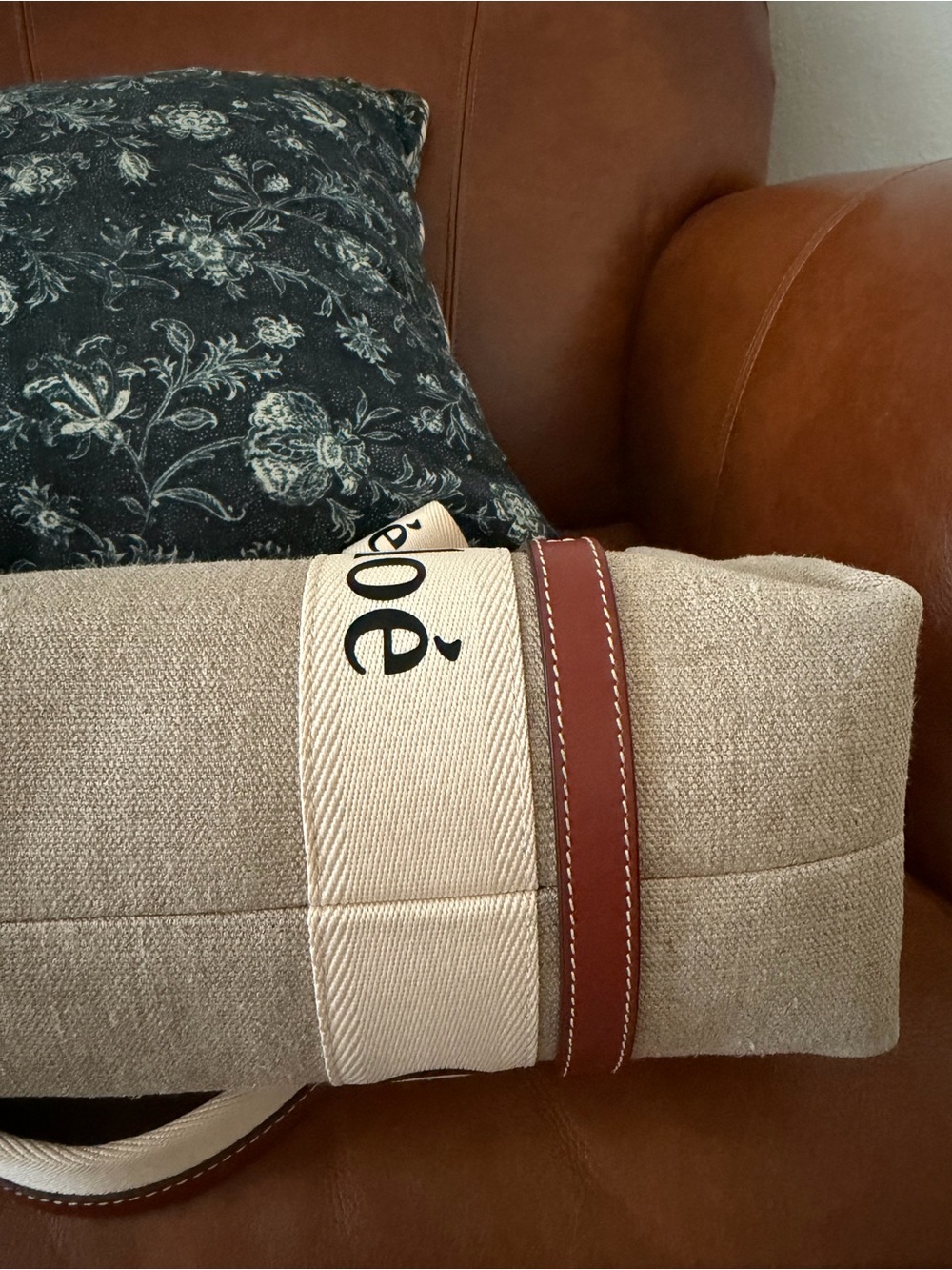 Chloé Beige Canvas Tote with Branded Cream Straps and Brown Trim - Picture 11 of 12
